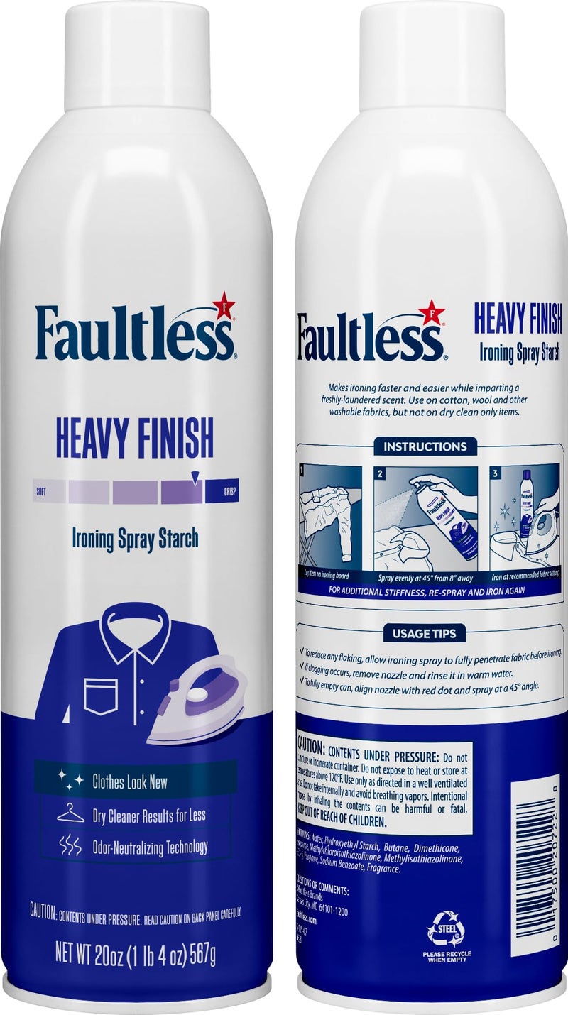 Faultless Laundry Starch Spray, Faultless Heavy Spray Starch 20 oz Cans for a Smooth Iron Glide on Clothes & Fabric Even Spray, Easy Iron Glide, No Reside (Pack of 4) - Image 2